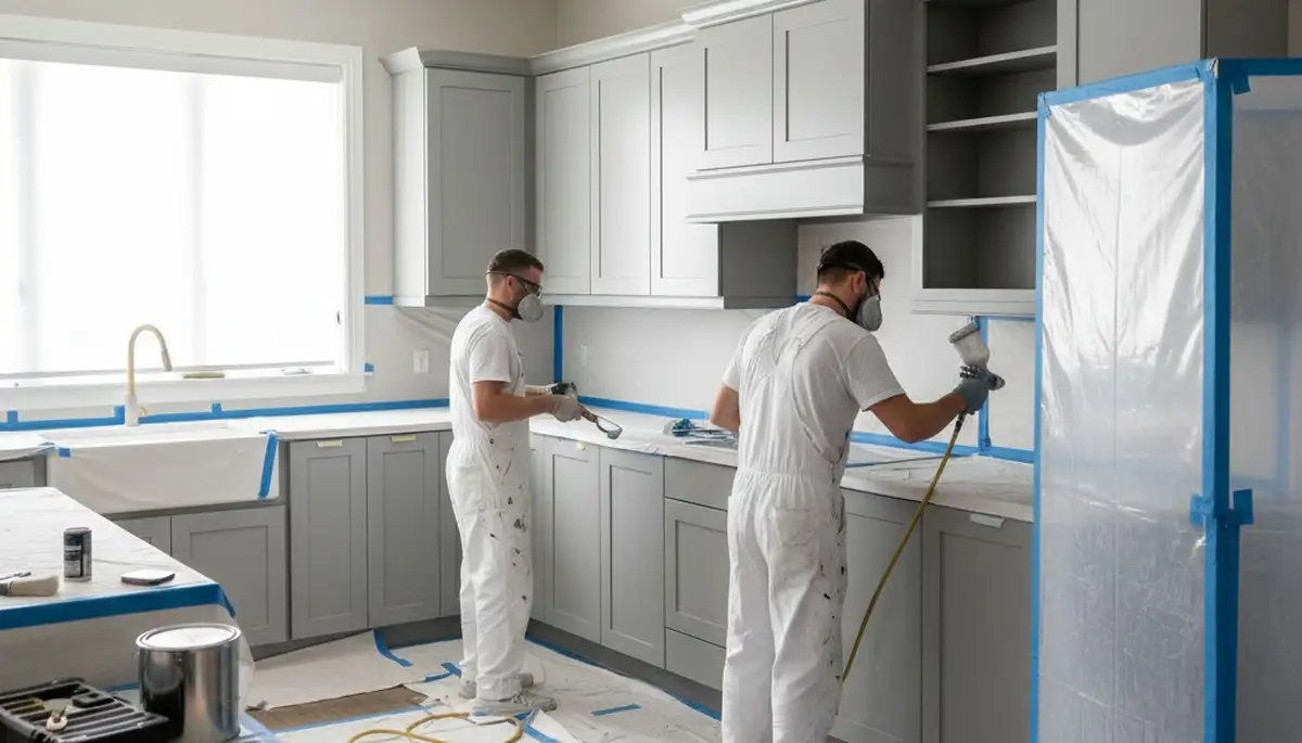 Cabinet painting in Stockton, CA by Stockton Paint Pros with durable refinished kitchen cabinets