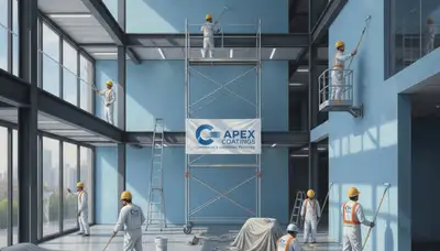 Commercial painting crew in Stockton, CA applying durable exterior paint to a business property