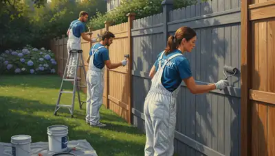 Stockton, CA fence painting service by professional painters applying durable protective coatings