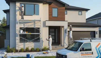 Stockton, CA house painter applying exterior coating on a residential home