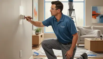Stockton, CA painters repairing wall paint touch-ups for chips, scuffs, and peeling on a home exterior