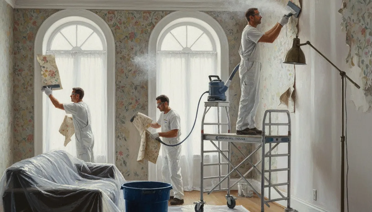 Stockton, CA painters removing wallpaper and prepping walls for a smooth finish